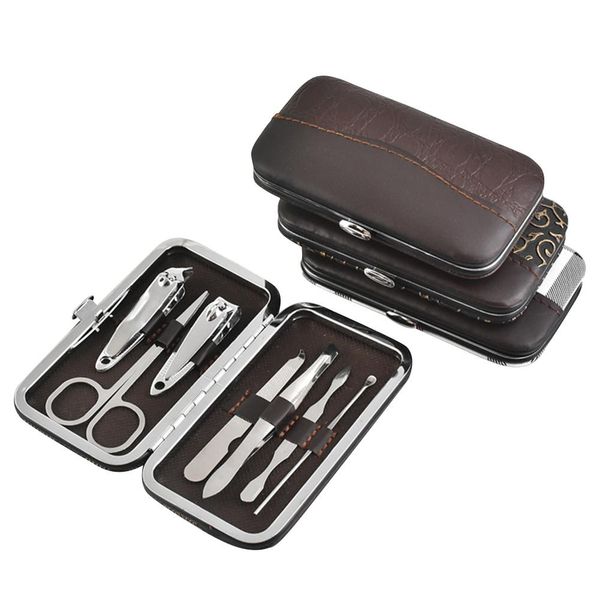 

xy fancy 7 pcs/set portable manicure set pedicure scissor tweezer ear pick nail clipper kit box color random