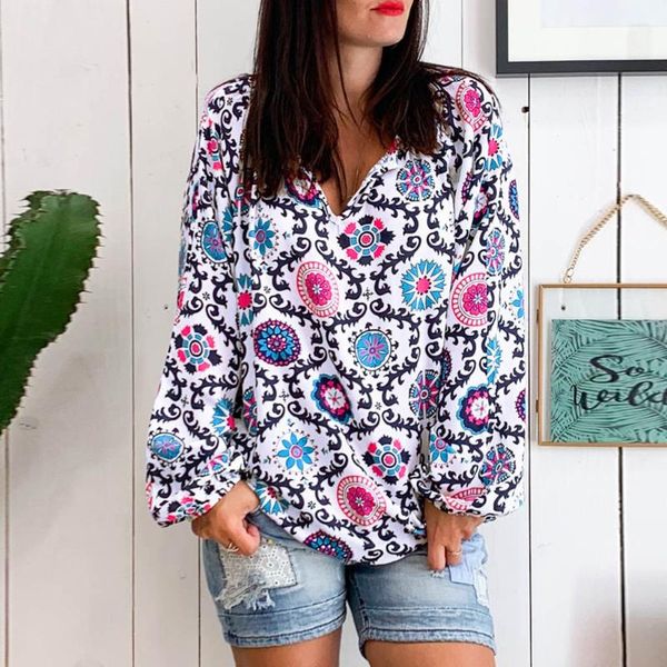 

casual print blouse women 2020 vintage long sleeve women blouses ladies for clothes blusas mujer de moda 2020, White