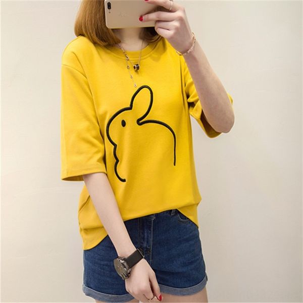 

summer fashion all-match embroidered short-sleeved loose base summer fashion all-match embroidered short-sleeved t- loose base t-shirt under, White