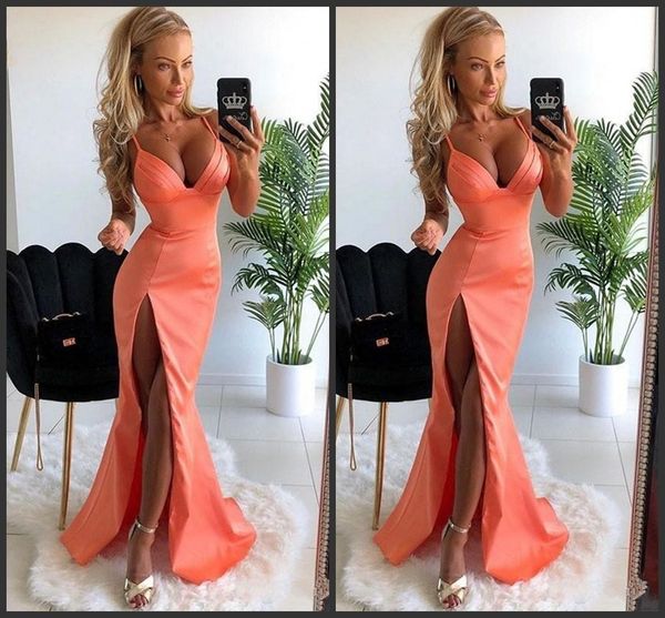 

sexy оранжевый атласная оболочки платья выпускного вечера высокого leg щелевая простые партии вечера платья милая spagehtti ремни формальные, Black