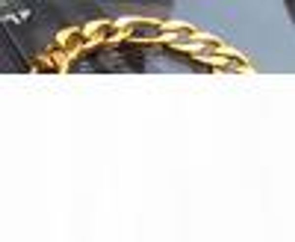 

2018 24k real yellow gold gf noble men's bracelet 37g 8.26" figaro chain gf, Black