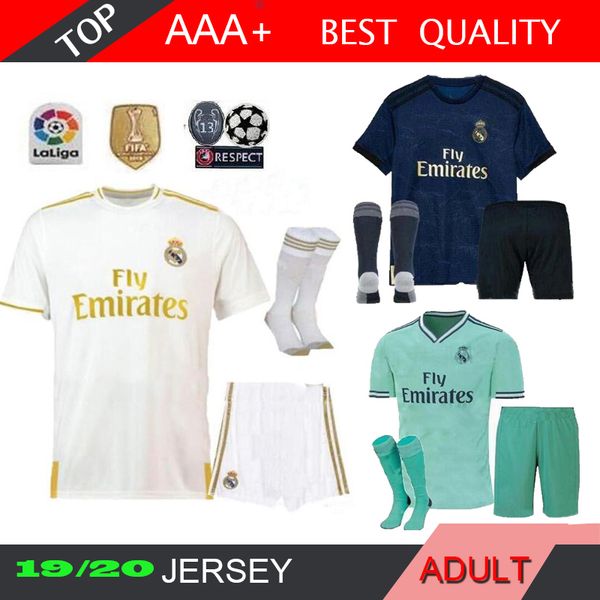 

2019 2020 hazard real madrid soccer jerseys 19 20 modric sock asensio vinicius jr kroos benzema varane custom man football shirt, Black;yellow