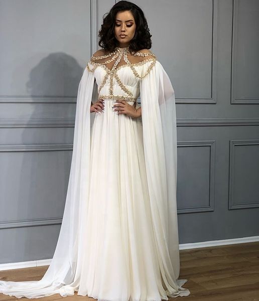 

элегантные белые вечерние платья с золотыми бусинами длинный мыс шифон ближний восток женщины пром платья 2020, White;black