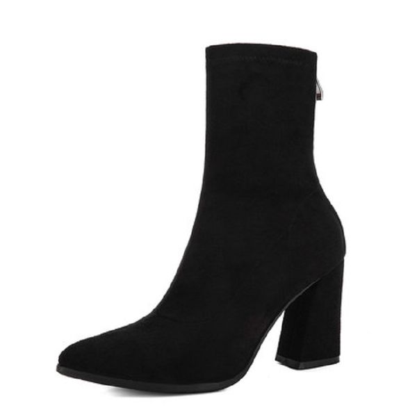 

2019 autumn new women's short boots casual wild comfortable rear zipper tube high-heeled thick heel korean women's boots, Black