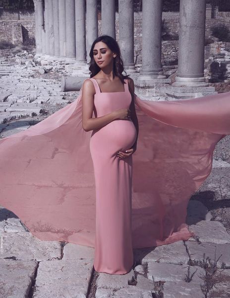 

2019 new pregnant evening dress with cape dusty pink chiffon floor length maternity prom party gowns pageant dress custom plus size, Black;red