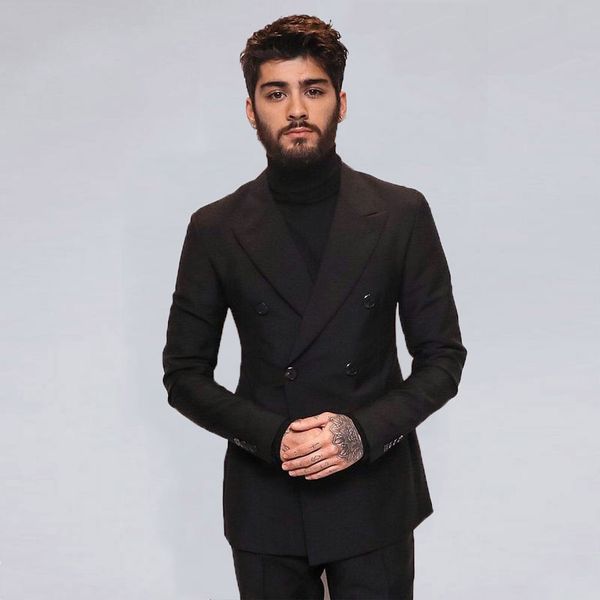 

black men suits groom wedding tuxedos peaked lapel groomsmen blazer man jacket double breasted costume homme 2piece slim fit terno masculino, Black;gray