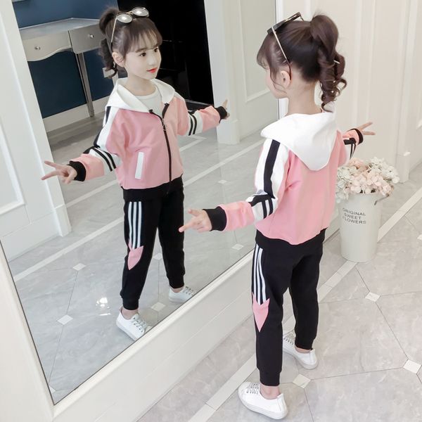 

fashion girls clothes set teen girls tracksuit spring 2019 autumn long sleev 2pcs children suits little girl sets 8 10 12 years, White