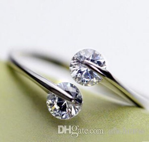 

925 sterling silver rings wedding open finger rings austrian crystal finger jewelry bohemian women luxury jewelry brand new 10pcs, Golden;silver
