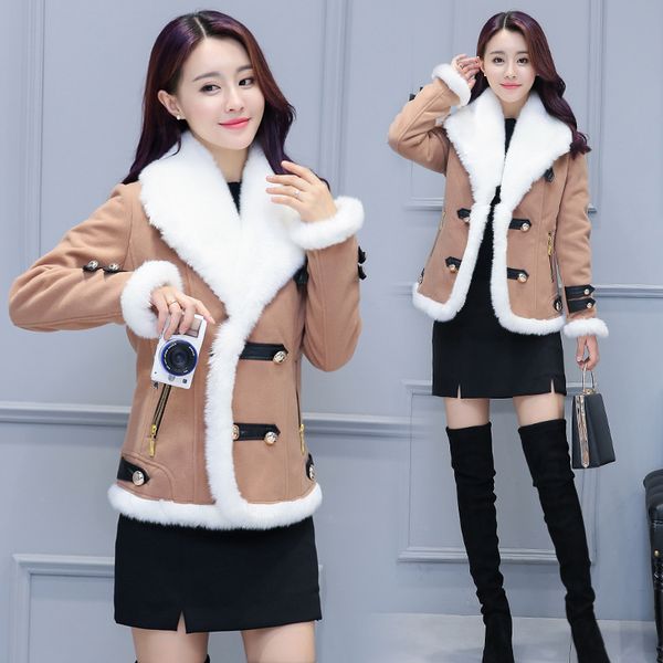 

new 2019 winter warm short blends wool coat women outerwear korean autumn woolen coat fashion fur jacket elegant blend overcoat, Black