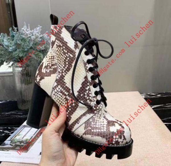 

star trail ankle boots fashion luxury womens designer booties classic monogram chunky heel martin boots women desert boots shoes 9.5cm, Black