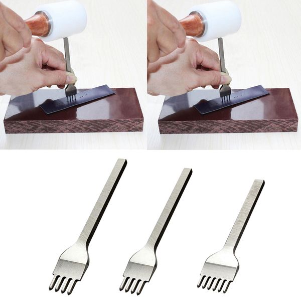 

3pcs leather craft tool 3/4mm spacing hole punch 4/6 prong diamond graving different prong and spacing sizes for meeting different demands