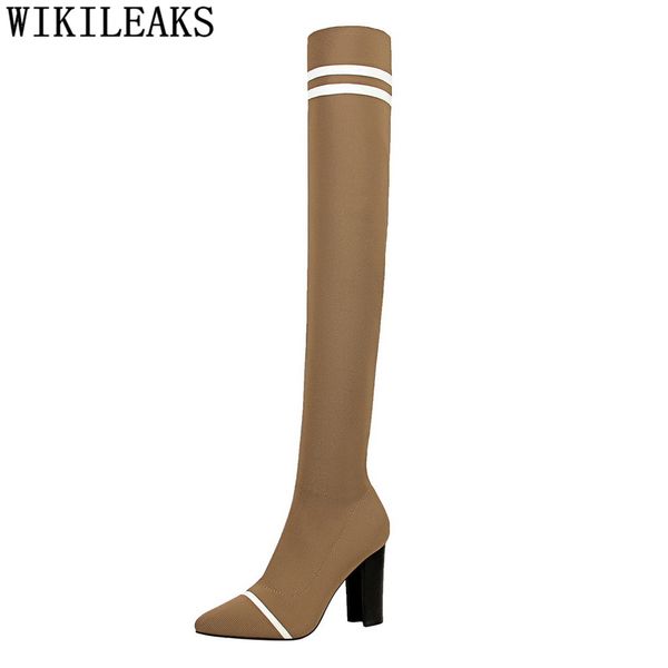 

luxury shoes women designers over the knee boots ladies shoes woman high heels long sock boots black khaki high heel 2019