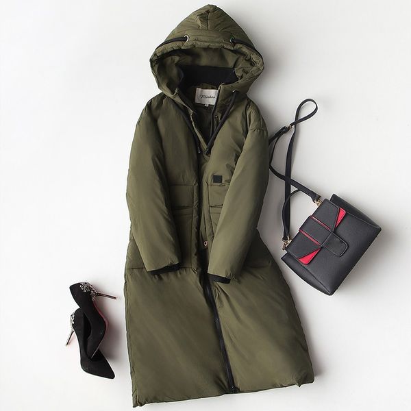 

army green fashion hooded parka winter jacket coat women casual long 90% white duck jacket 201 plus size feather overcoat ls240, Black