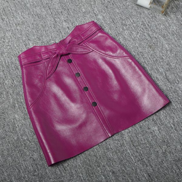 

2019 new fashion genuine real sheep leather skirt j27, Black