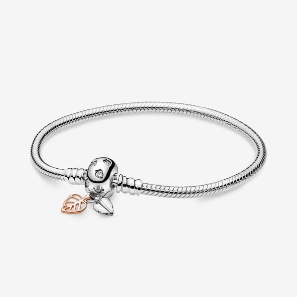 

2019 new original 925 sterling silver bead charm bracelet leaves & snake chain basic bracelet fit pan moments women diy jewelry, Golden;silver