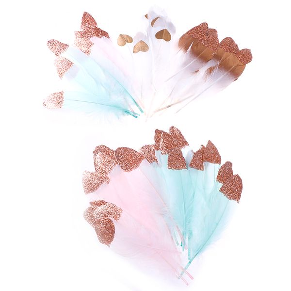 

12pcs 3 meters gold white feather with glitter powders garlands wedding decor girls room ornaments home wall decor props