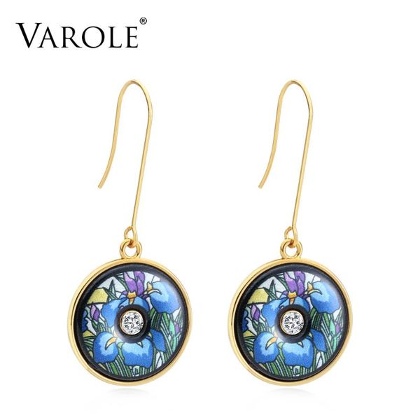 

varole colorful long drop earrings for women ethnic bohemia print pattern gold earrings women dangle earring wholesale brinco, Golden;silver