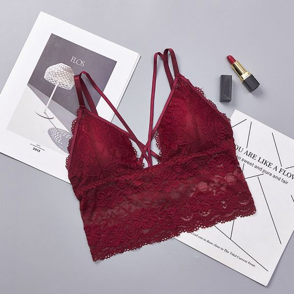 

bras 2021 backless lace bralette push up bra women embroidery for wireless lingerie plus size 4 colors, Red;black