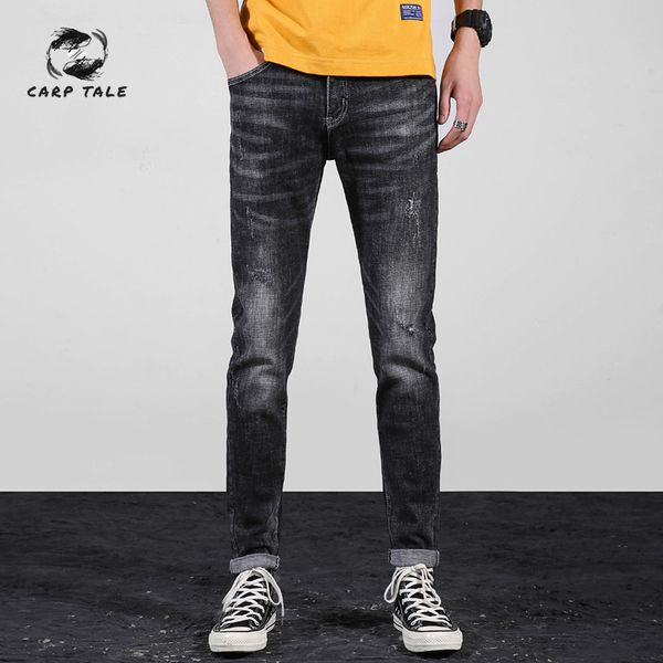 

new europe and the united states four seasons fashion trend men's jeans straight slim self-cultivation youth jeans men, Blue