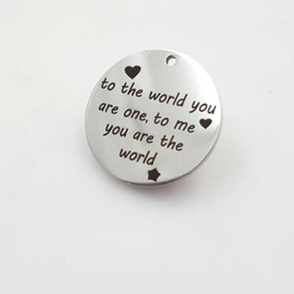 

stainless steel silver round pendant 'to the world you are one to me you are' carved keepsake accessories pendant valentine's, Blue;slivery