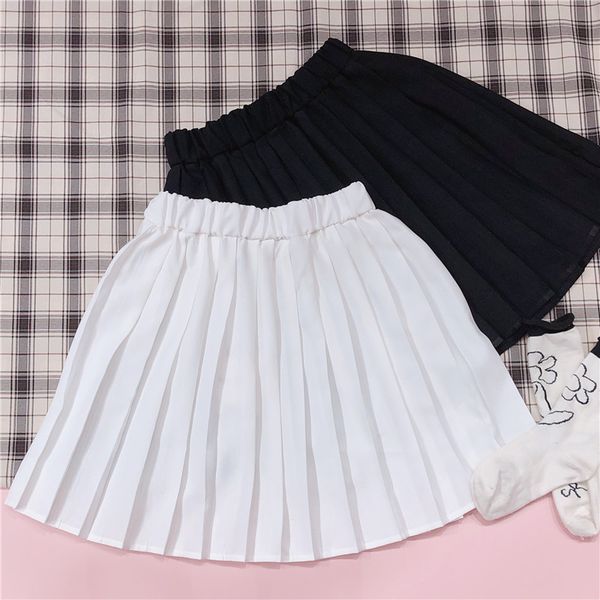 

summer new women pleated skirt teen girls student slim high waist skirt female harajuku solid color short preppy style, Black