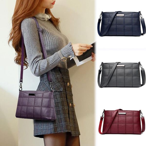 

vintage women messenger flap handbag soft grid texture solid color square shoulder bag crossbody pouch sac a main femme handbag