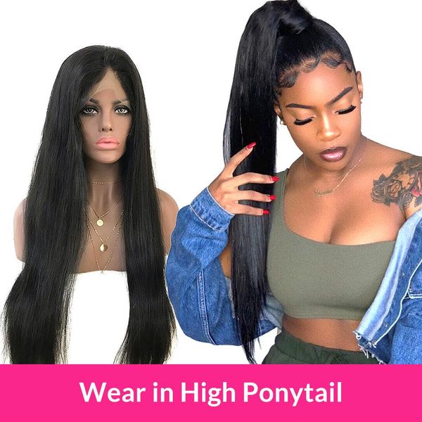 

360 lace frontal wig 150% density brazilian straight hair lace front human hair wigs for black women pre plucked remy hair, Black;brown