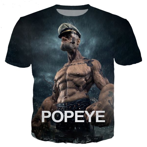 

новые моды мультфильм аниме popeye футболки мужчины женщины hip hop футболка 3d печати повседневный t-shirt b183, White;black