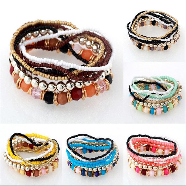 

bohemia crystal bead charm bracelets colorful beads multilayer bracelets multcolor charm cute lovely bangle jewelry for women, Golden;silver