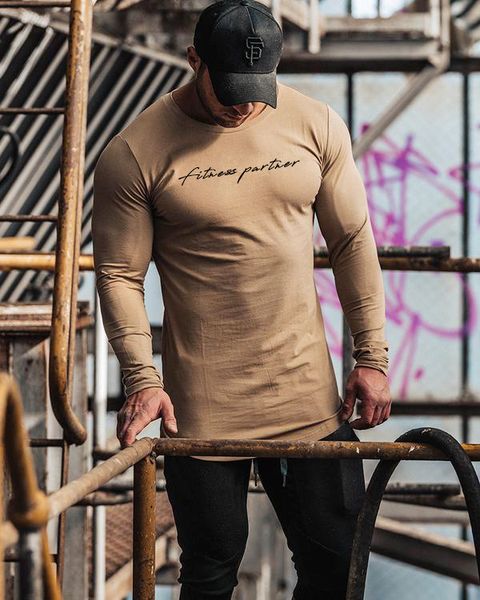 

2019 muscle clothing new style pure cotton long sleeve men's breathable thin sports leisure t-shirt fitness clothing, White;black