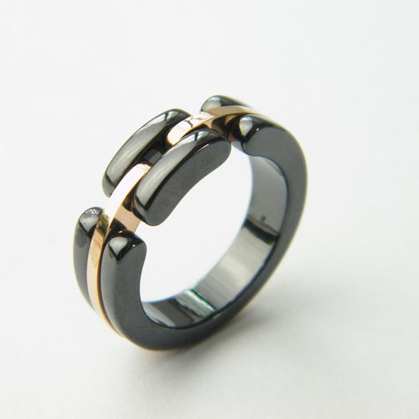 

luxury jewelry 2019 ring man woman ceramic single row black and white couple ring couple stainless steel punk street shoot, Golden;silver
