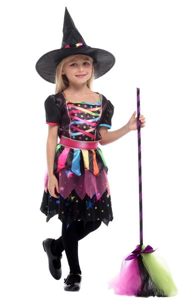 

children's halloween witch dress for kids girls christmas carnival masquerade magician wizard cosplay costumes purim party dress, Black;red