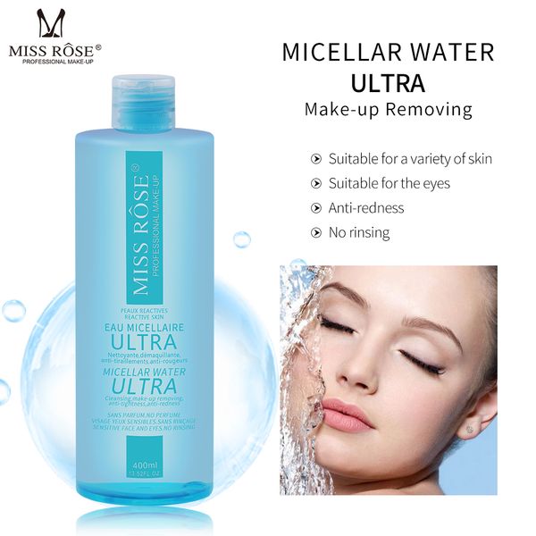 New Miss Rose 400ml Makeup Remover Deep Clean Professional Makeup Tools Liquid Cleaner Cleansing Water Skin Makeup Remover Pads Oil Based Makeup