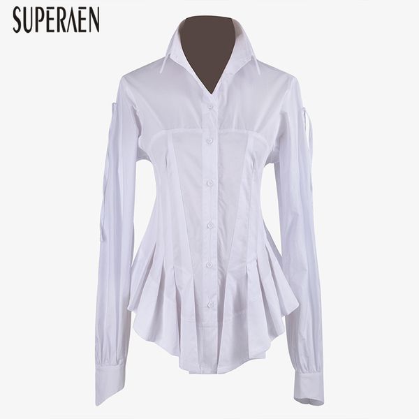 

superaen europe 2020 autumn and spring women shirts solid color cotton wild ladies blouses and new long sleeve wome clothes, White