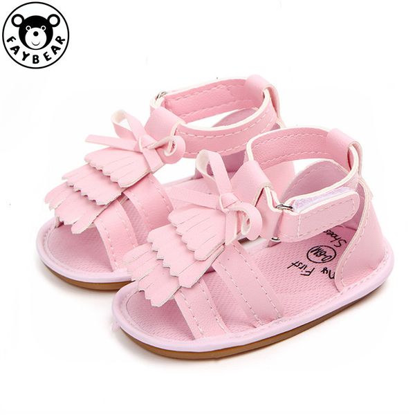 

new 2019 arrival baby sandals summer pu leather tassel with bow baby girl sandals rubber bottom toddler moccasins, Black;red