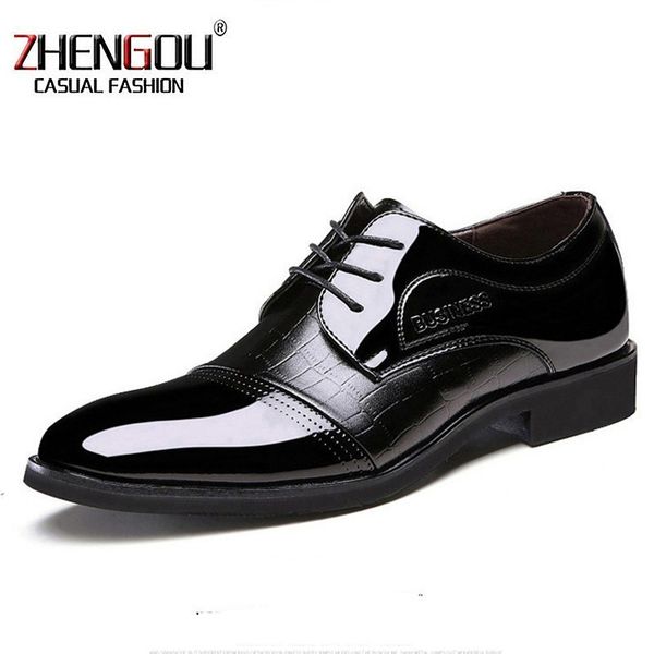 

zhengou mens leather business dress shoes patent leather 9905 oxford for men eu 38-45 hand made zapatos hombre shoes, Black
