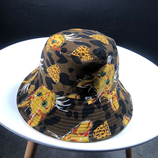 

2019 hat men and women autumn and winter new cat doodle fisherman hat outdoor double-sided big along pot cap folding bucket hat, Blue;gray
