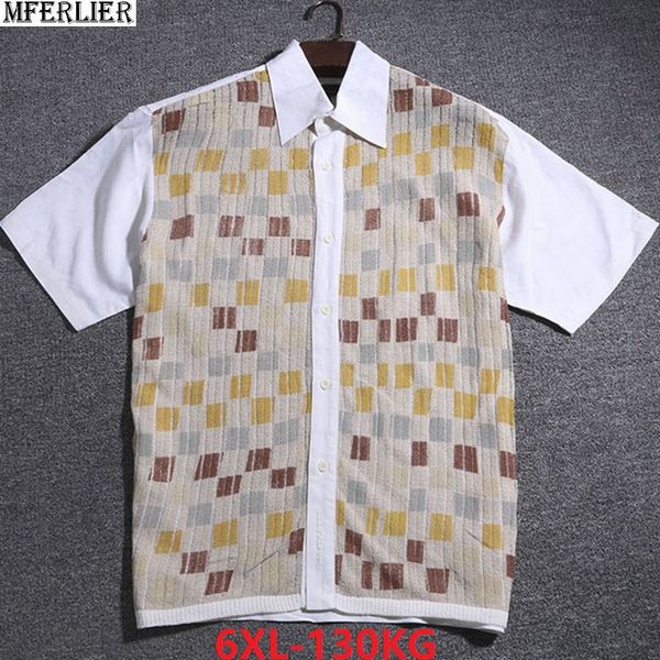 

летние мужские клетчатые рубашки белье с коротким рукавом большой размер 5xl 6xl oversize лоскутная рубашка повседневная синяя рубашка свобо, White;black