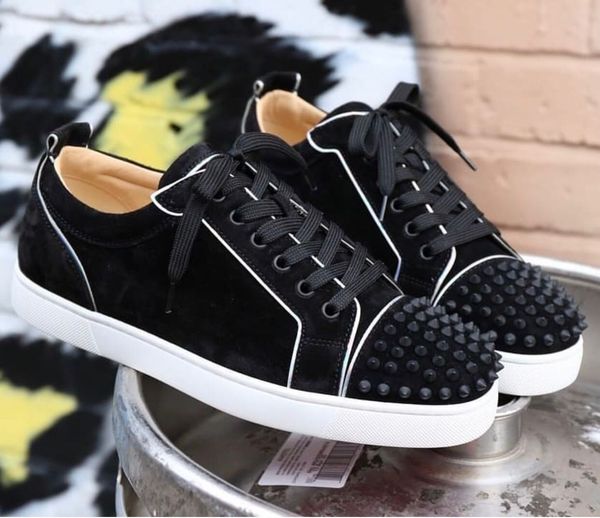 

20ss марка mens конструктора красной подошвы заклепка скейтборд red bottom кроссовки черной замша с шипами унисекс тренеров лучшей ценой, Black