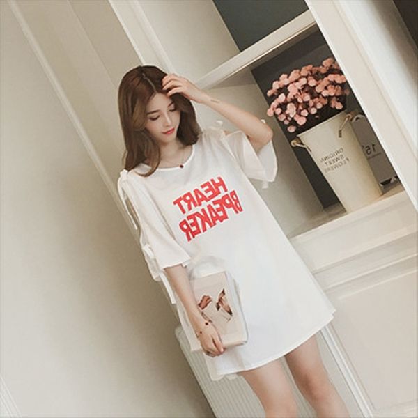 

2020 medium-length fashion letter female t-shirt loose shoulder-exposed design outdoor short sleeve 2020 medium-length fashion letter female, White