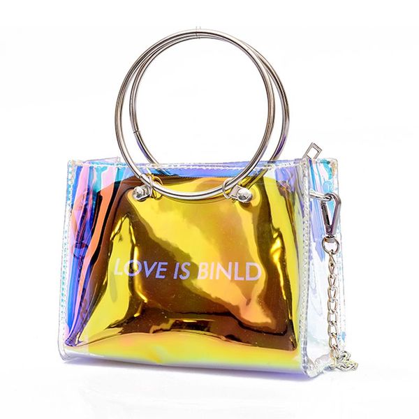 

мода женщин сумка сумки на ремне набор + сцепление для девочек-подростков мода лазер-желе crossbody сумка круг ручки tote золота