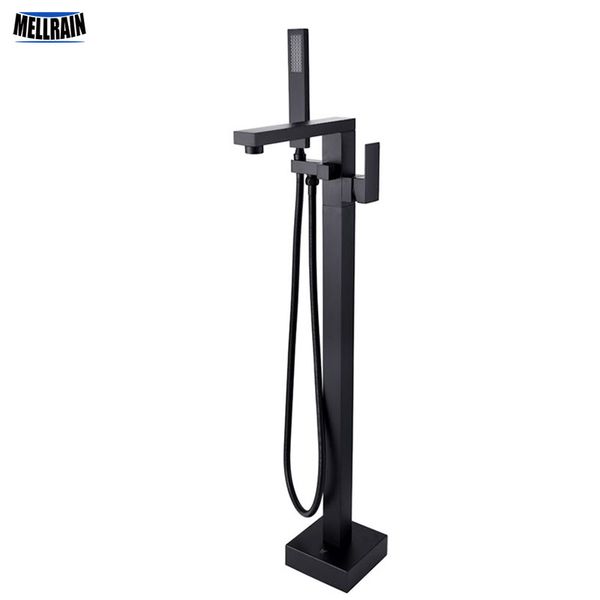 

black stand floor mounted bathtub faucet bathroom brass bath mixer water tapware square design double handle shower