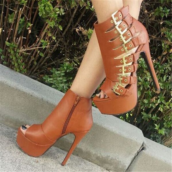 Olomm Neue Ankunft Frauen Plattform Sandalen Sexy Stiletto High Heels Schuhe Offene spitze Charme Braun Party Schuhe Frauen UNS Plus größe 5-15