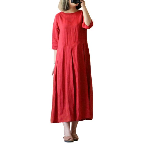 

women casual loose dress 3/4 sleeves boho vintage large size ladies dresses 2019 solid oversized long dress tunics robe femme, Black;gray