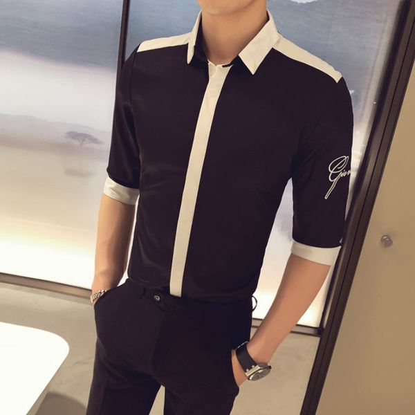 

2020 designer shirts men half sleeve streetwear social dress shirts casual slim fit brand fashion blouse clothes, White;black