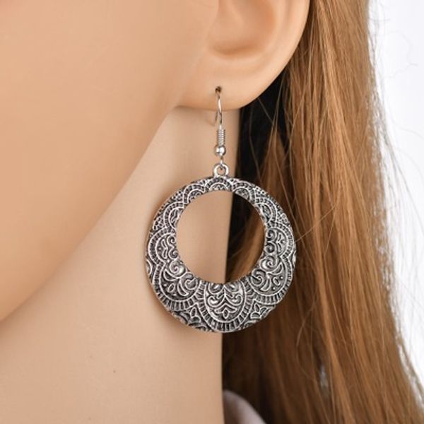 

new vintage jewelry earrings antique golden vintage tibetan silver earrings for women gifts vintage hoops e2357