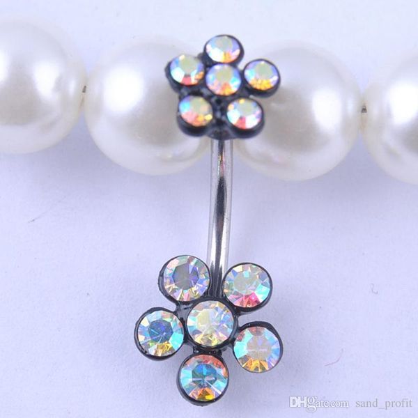 

luxury gemstone bell button rings women crystal designer navels flower navels body jewelry mixed color in stock, Silver