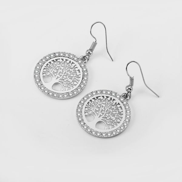 

fashion-tree of life drop earrings hollow silver black color tree pattern crystal earrings for women fashion jewelry dropshipping