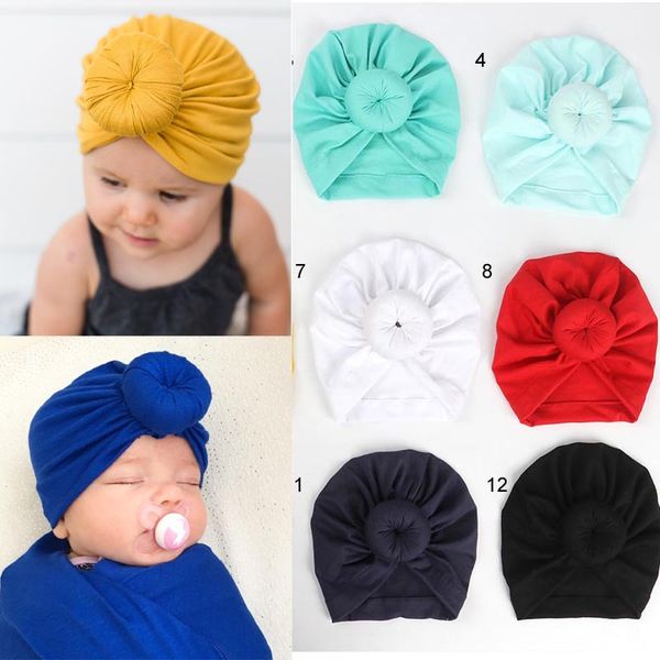 

12 Colors New Fashion Donut headbands Elastic Cotton Candy Colors Hair accessories Beanie Cap Multi color Infant Turban Hats