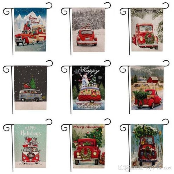 

47*32cm burlap garden flag merry christmas banner flags linen yard hanging flag house decoration portable banner